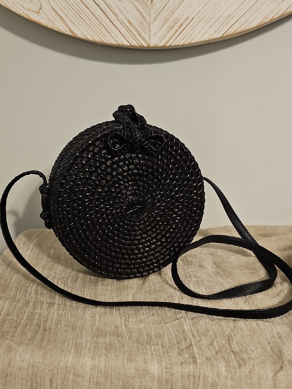 Chuchka Black Round Woven Crossbody Bag